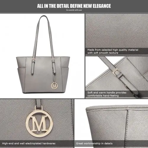LM1642-1 - Miss Lulu Faux Leather Adjustable Handle Tote Bag - Grey by All Mart Bristol Ltd