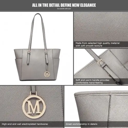 LM1642-1 - Miss Lulu Faux Leather Adjustable Handle Tote Bag - Grey by All Mart Bristol Ltd