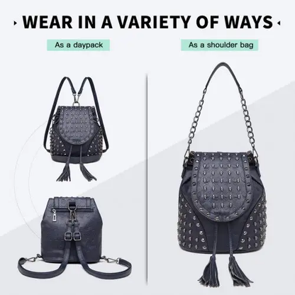 L1414 - Miss Lulu Skull Studded Backpack Shoulder Bag - Navy by All Mart Bristol Ltd