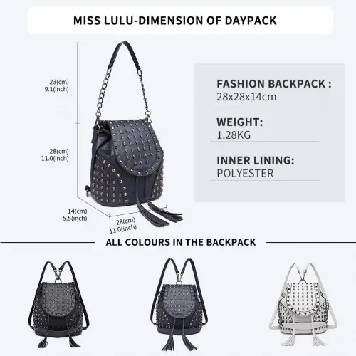 L1414 - Miss Lulu Skull Studded Backpack Shoulder Bag - Navy by All Mart Bristol Ltd