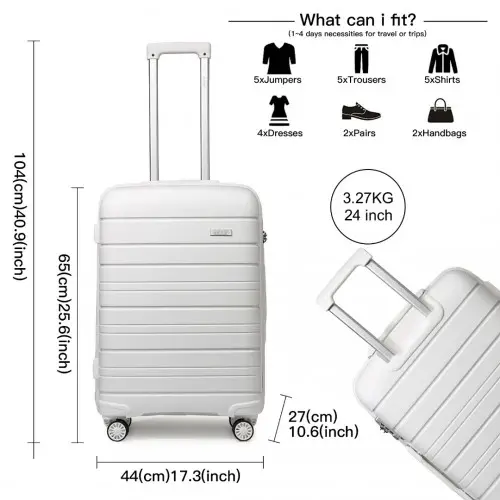 K2091L - Kono 24 Inch Multi Texture Hard Shell PP Suitcase - Classic Collection - White by All Mart Bristol Ltd