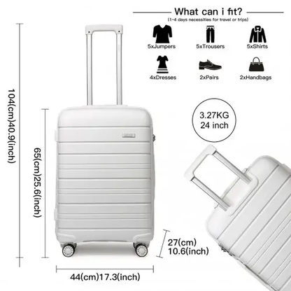 K2091L - Kono 24 Inch Multi Texture Hard Shell PP Suitcase - Classic Collection - White by All Mart Bristol Ltd