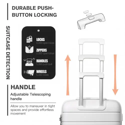 K2091L - Kono 24 Inch Multi Texture Hard Shell PP Suitcase - Classic Collection - White by All Mart Bristol Ltd