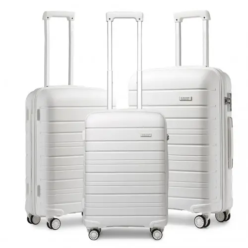 K2091L - Kono Multi Texture Hard Shell PP Suitcase 3 Pieces Set - Classic Collection - White by All Mart Bristol Ltd