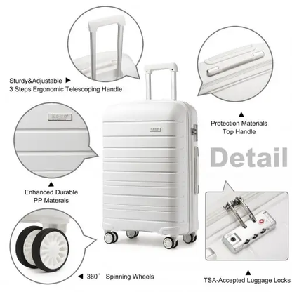 K2091L - Kono Multi Texture Hard Shell PP Suitcase 3 Pieces Set - Classic Collection - White by All Mart Bristol Ltd