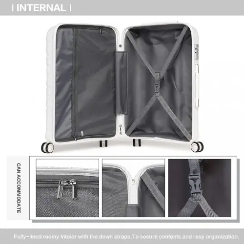 K2091L - Kono Multi Texture Hard Shell PP Suitcase 3 Pieces Set - Classic Collection - White by All Mart Bristol Ltd