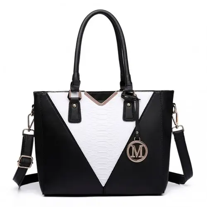LG6632 - Miss Lulu Leather Look V-Shape Multicolour Tote Bag - Black by All Mart Bristol Ltd