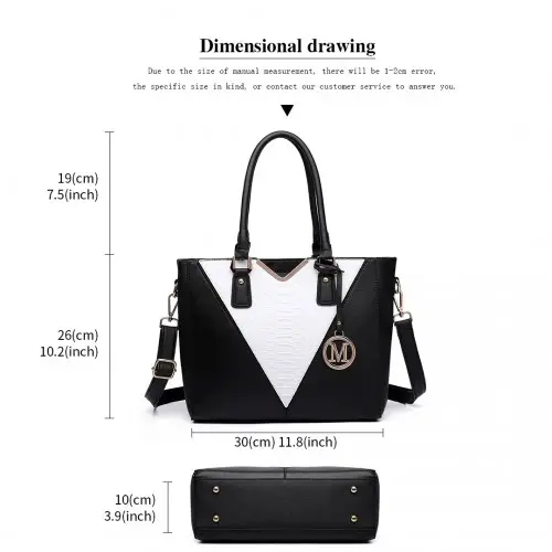 LG6632 - Miss Lulu Leather Look V-Shape Multicolour Tote Bag - Black by All Mart Bristol Ltd