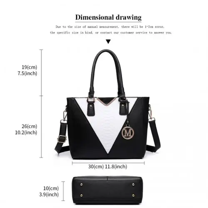 LG6632 - Miss Lulu Leather Look V-Shape Multicolour Tote Bag - Black by All Mart Bristol Ltd
