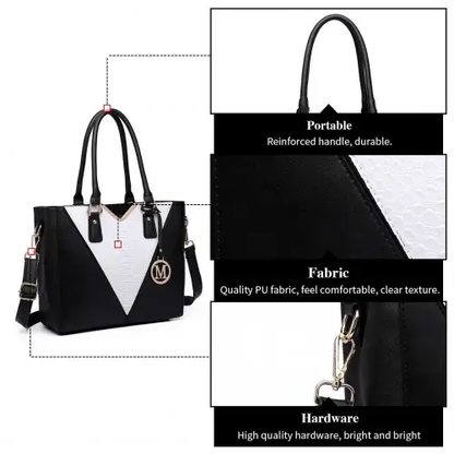 LG6632 - Miss Lulu Leather Look V-Shape Multicolour Tote Bag - Black by All Mart Bristol Ltd