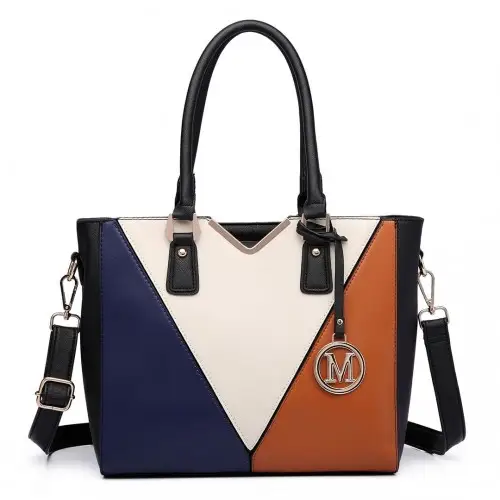 LG6632 - Miss Lulu Leather Look V-Shape Multicolour Tote Bag - Brown by All Mart Bristol Ltd