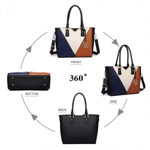 LG6632 - Miss Lulu Leather Look V-Shape Multicolour Tote Bag - Brown by All Mart Bristol Ltd