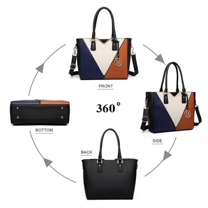LG6632 - Miss Lulu Leather Look V-Shape Multicolour Tote Bag - Brown by All Mart Bristol Ltd