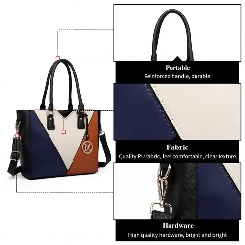 LG6632 - Miss Lulu Leather Look V-Shape Multicolour Tote Bag - Brown by All Mart Bristol Ltd