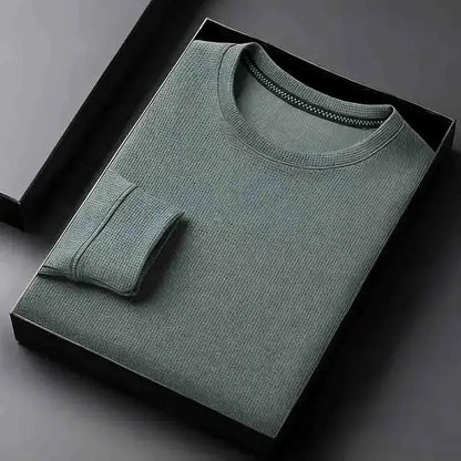 Men's Basic Crew Neck Long Sleeve Waffle Knit Sweater, Lightweight Casual Pullover for Daily Outfits by All Mart Bristol Ltd