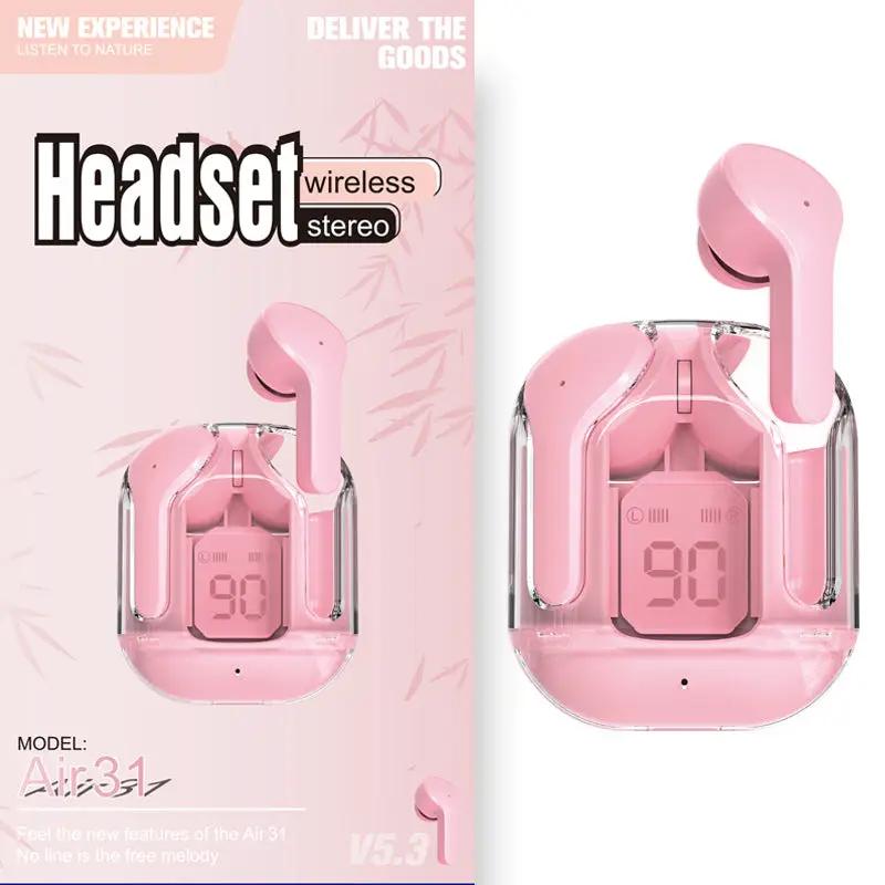 New Mini Transparent Wireless Bluetooth Headset Digital Display ENC Noise Reduction True Wireless Sports Music by Dropshipman