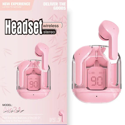 New Mini Transparent Wireless Bluetooth Headset Digital Display ENC Noise Reduction True Wireless Sports Music by Dropshipman