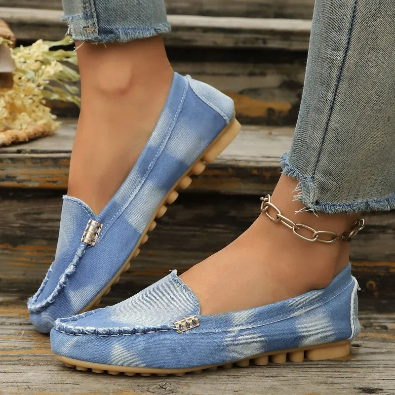 Fashion Light Blue Denim Moccasins Slip on Flat Loafers with Metal Buckle Casual Comfort Daily Shoes by All Mart Bristol Ltd