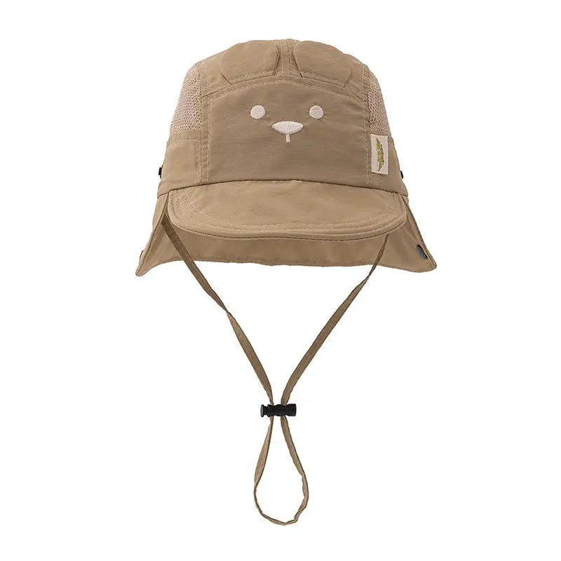 Boys Girls Neck Protection Kids Panama Hat Breathable Summer Baby Hat Cartoon Bear Ear Embroidery Quick Dry Fisherman Hats by All Mart Bristol Ltd