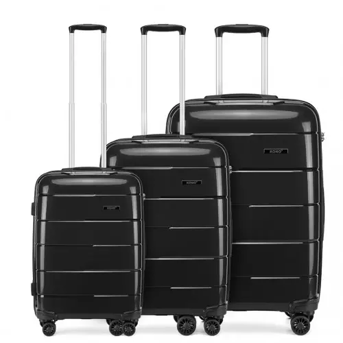 K1997L - KONO 20-24-28” HARD SHELL PP SUITCASE SET - BLACK by All Mart Bristol Ltd