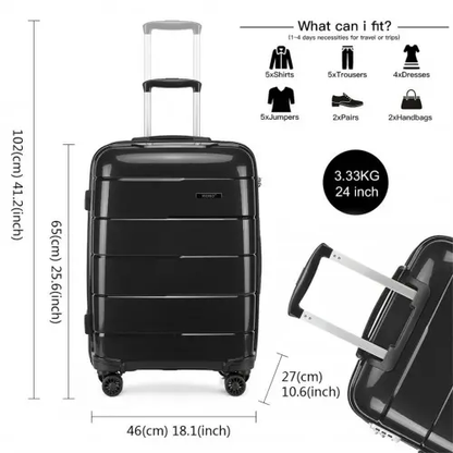 K1997L - KONO 20-24-28” HARD SHELL PP SUITCASE SET - BLACK by All Mart Bristol Ltd