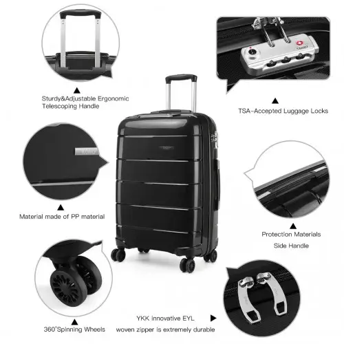 K1997L - KONO 20-24-28” HARD SHELL PP SUITCASE SET - BLACK by All Mart Bristol Ltd