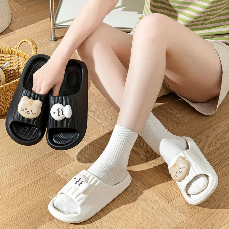 Cute Cat Decoration Soft Cloud EVA Indoor Slippers Women Summer 2026 Comfort Thick Bottom House Slippers Girl's Cartoon Slides by All Mart Bristol Ltd