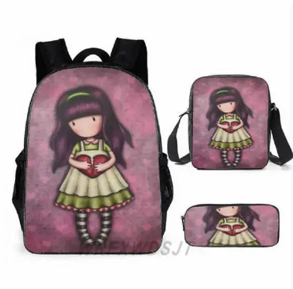 2026 Popular Youthful Anime Santoro Gorjuss 3D Print 3pcs/Set Student Travel bags Laptop Daypack Backpack Shoulder Bag Pencil by All Mart Bristol Ltd