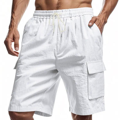 Loose Sports And Leisure Solid Color Linen Drawstring Shorts by Dropshipman