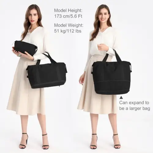 EA2212 - Kono Two Pieces Expandable Durable Waterproof Travel Duffel Bag Set - Black by All Mart Bristol Ltd