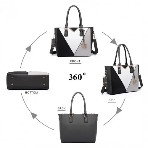 LG6632 - Miss Lulu Leather Look V-Shape Multicolour Tote Bag - Grey by All Mart Bristol Ltd