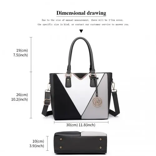 LG6632 - Miss Lulu Leather Look V-Shape Multicolour Tote Bag - Grey by All Mart Bristol Ltd