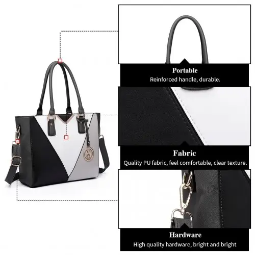 LG6632 - Miss Lulu Leather Look V-Shape Multicolour Tote Bag - Grey by All Mart Bristol Ltd
