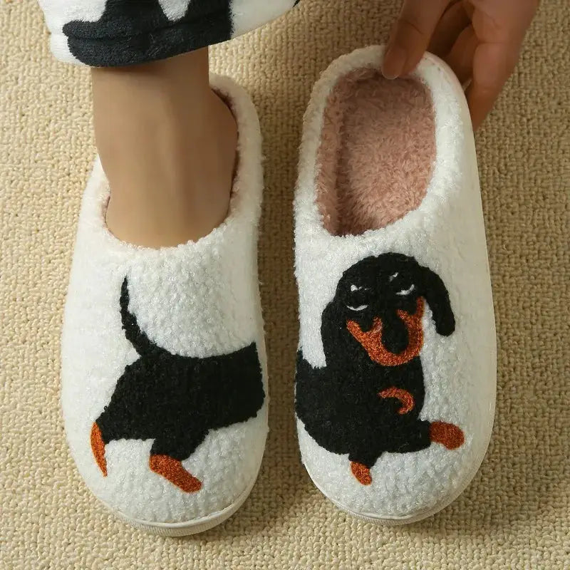 Cartoon Cute and Interesting Dachshund Dog Women Slippers Indoor Warm Comfort Lightweight Bedroom Winter Concise Cotton Shoes by All Mart Bristol Ltd