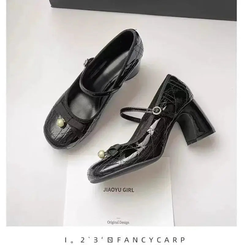 2026 French Block-heeled Mary Janes Feminine High-heeled Shallow Bow Single by All Mart Bristol Ltd