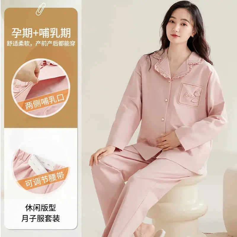 Maternity Women Pajamas Set Pregnant Pure Cotton Breastfeeding Loungewear Sweet Long Sleeve Trousers Cardigan 2 Piece Set Pjs by All Mart Bristol Ltd