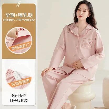 Maternity Women Pajamas Set Pregnant Pure Cotton Breastfeeding Loungewear Sweet Long Sleeve Trousers Cardigan 2 Piece Set Pjs by All Mart Bristol Ltd