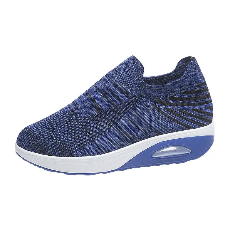 New Stripe Design Mesh Shoes Fashion Slip On Air Cushion Shoes Breathable Round-toe Flats Women by Dropshipman