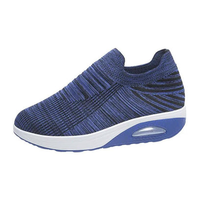 New Stripe Design Mesh Shoes Fashion Slip On Air Cushion Shoes Breathable Round-toe Flats Women by Dropshipman