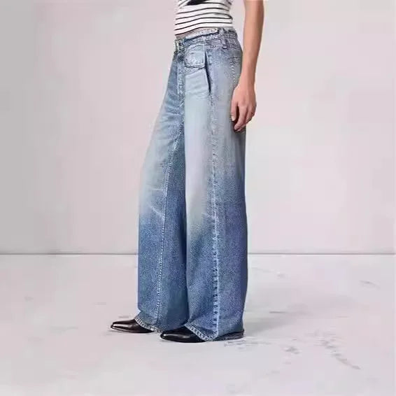 2026 Jeans Wide Leg Pants Women Denim Floor Length Mid Waist Washed Distressed Pockets Vintage Y2k Streetwear Straight Trousers by All Mart Bristol Ltd