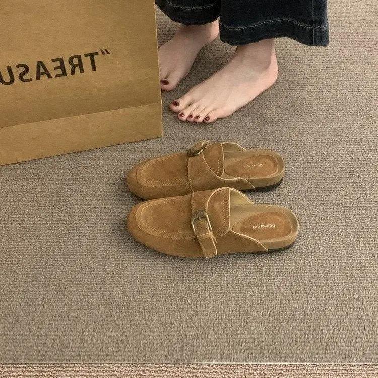2026 Women's Slip-On Birkenstock Style Mules, French Retro Thick Sole Closed Toe Half Slippers, Casual Outdoor Shoes by Dropshipman