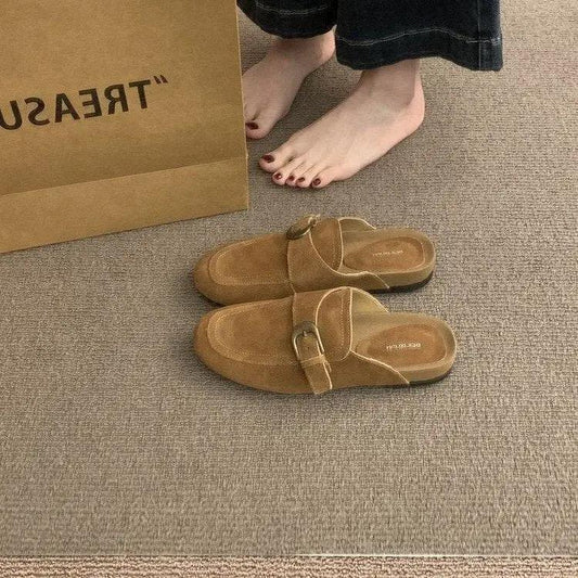 2026 Women's Slip-On Birkenstock Style Mules, French Retro Thick Sole Closed Toe Half Slippers, Casual Outdoor Shoes by Dropshipman