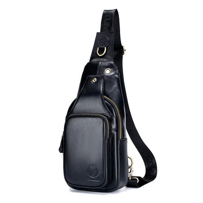 European And American Retro First-Layer Cowhide Mens Front Sling Bag by Dropshipman