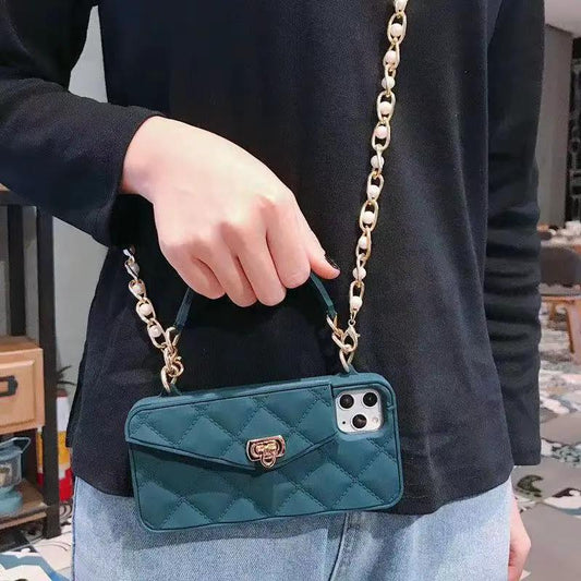 Luxury Women's Mobile Phone Case With Inclined Chain Lanyard by Dropshipman