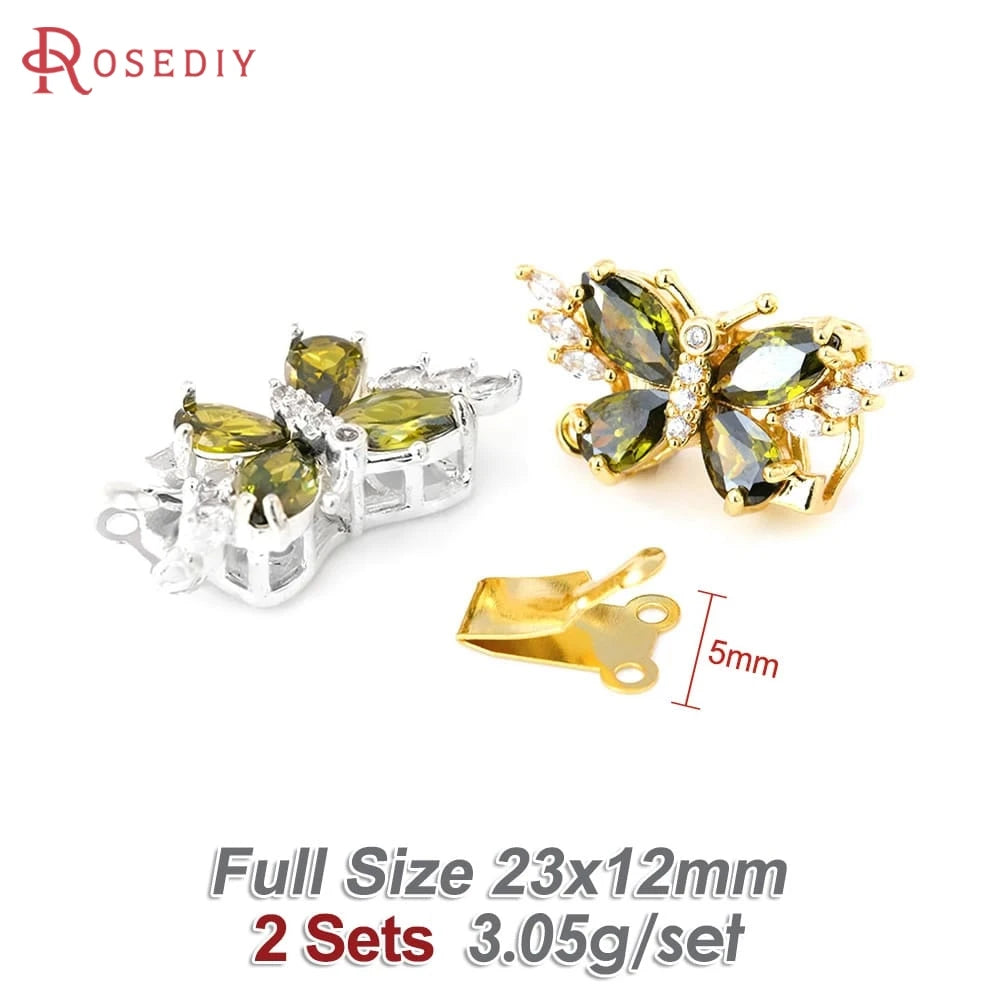 18K Gold Color Brass and Zircon Butterfly 1 Line and 2 Line Necklaces Connect Clasps Diy Jewelry Making Accessories Materials