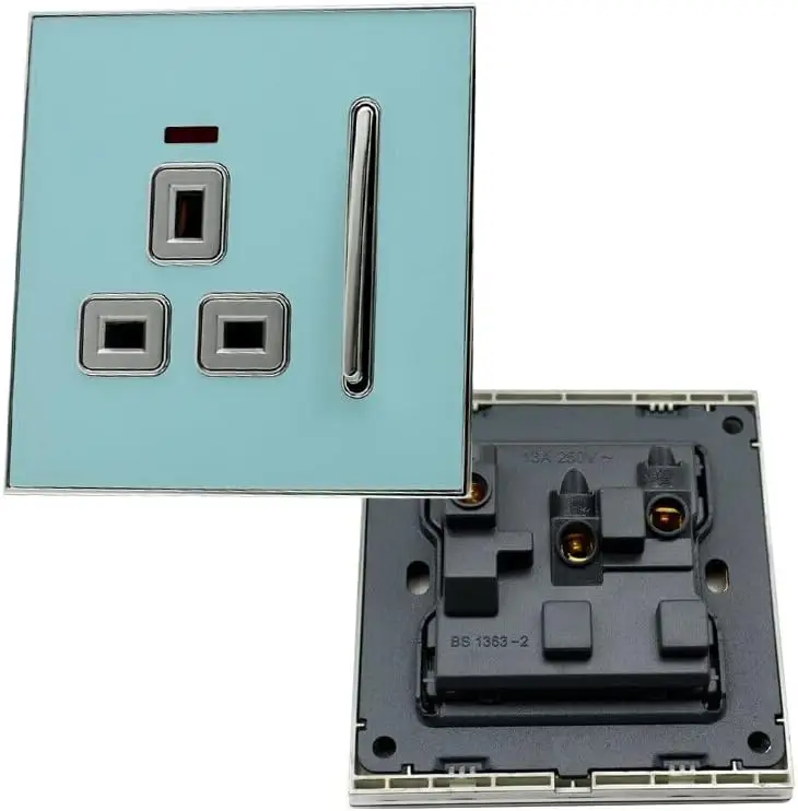 Blue Glossy 13A Plug Socket Satin Gold Insert Screwless UK~2307 by All Mart Bristol Ltd