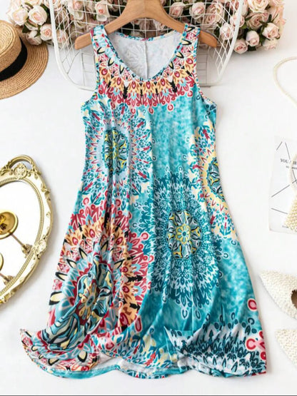 Plus Size Women'S All over Print Sleeveless Vest Dress, Basic Boho Tank Dress, Perfect for Vacation and Home Use, Comfortable and Stylish, Casual Wear by All Mart Bristol Ltd