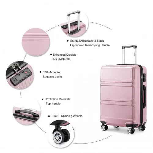 K1871-1L - Kono ABS 24 Inch Sculpted Horizontal Design Suitcase - Pink by All Mart Bristol Ltd