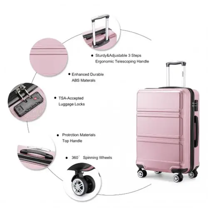 K1871-1L - Kono ABS 24 Inch Sculpted Horizontal Design Suitcase - Pink by All Mart Bristol Ltd