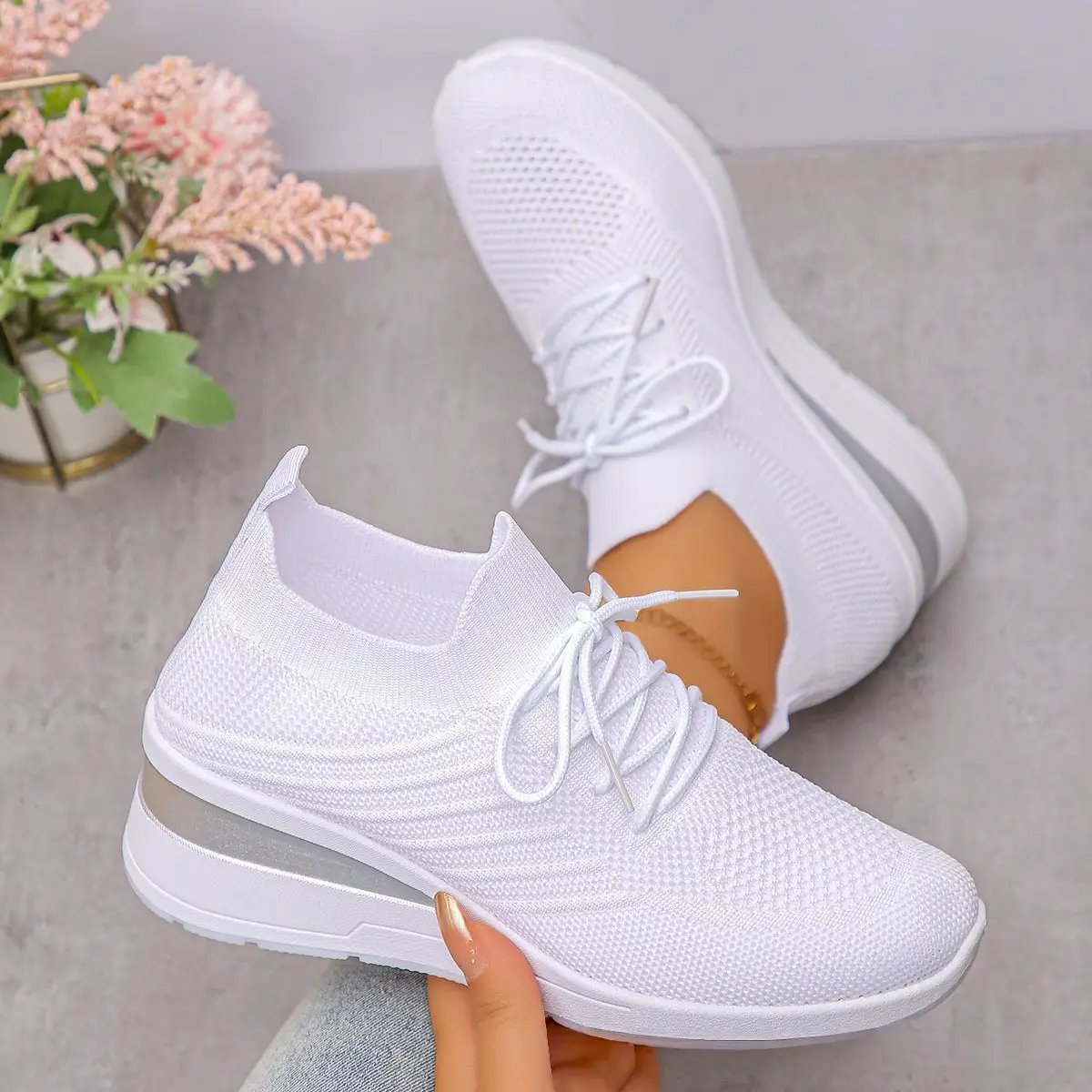 Knitted Breathable Multi-colored Slip-on Casual All-match Flyknit Sneakers by Dropshipman